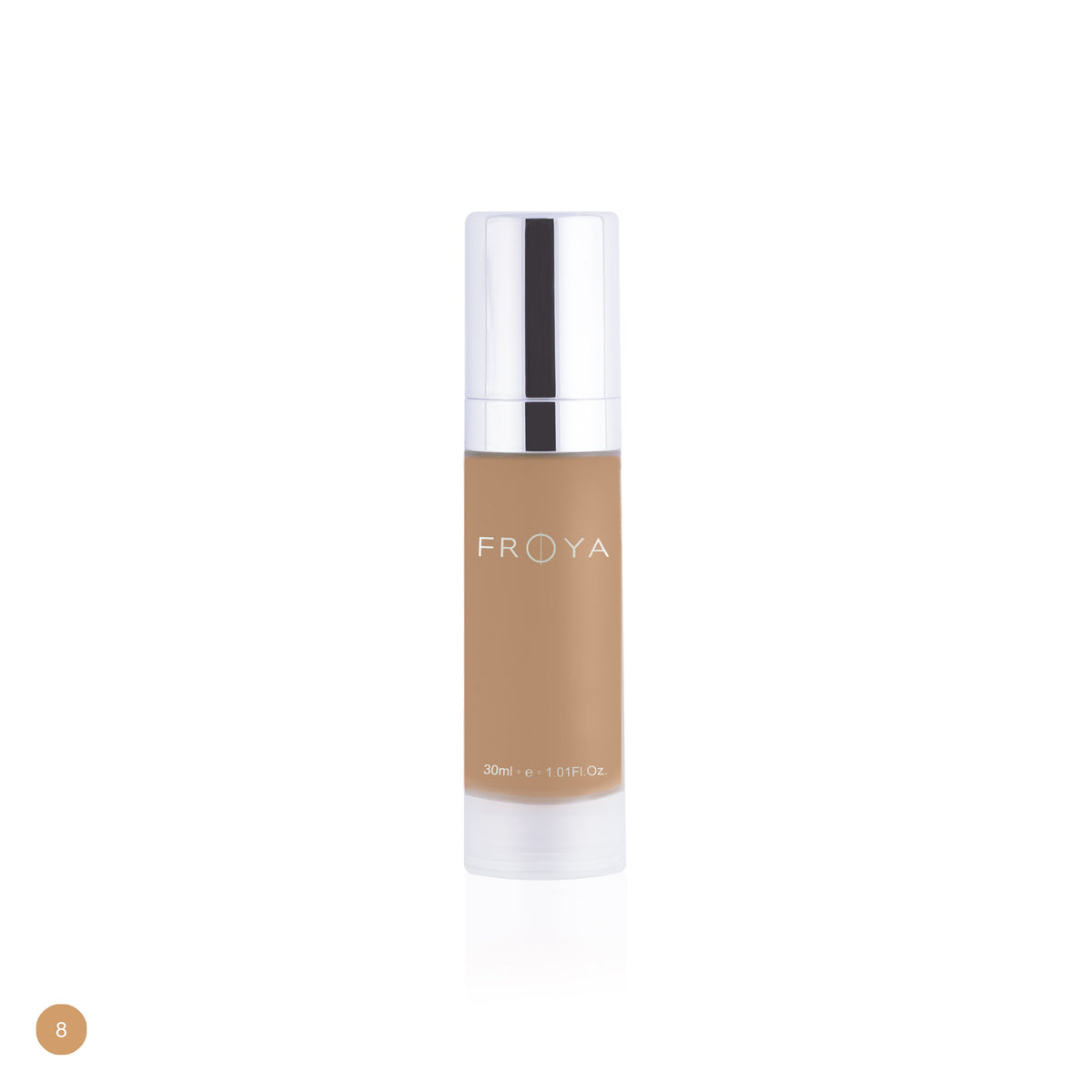 Frøya Photo Finish Moisture Foundation, nyanse No 8. Medium mørk med gyllenbrun undertone